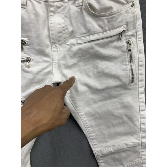CDMG Caliber Denim Jeans Men's Size 32X32 White Moto Biker Stained Grunge - Picture 15 of 16
